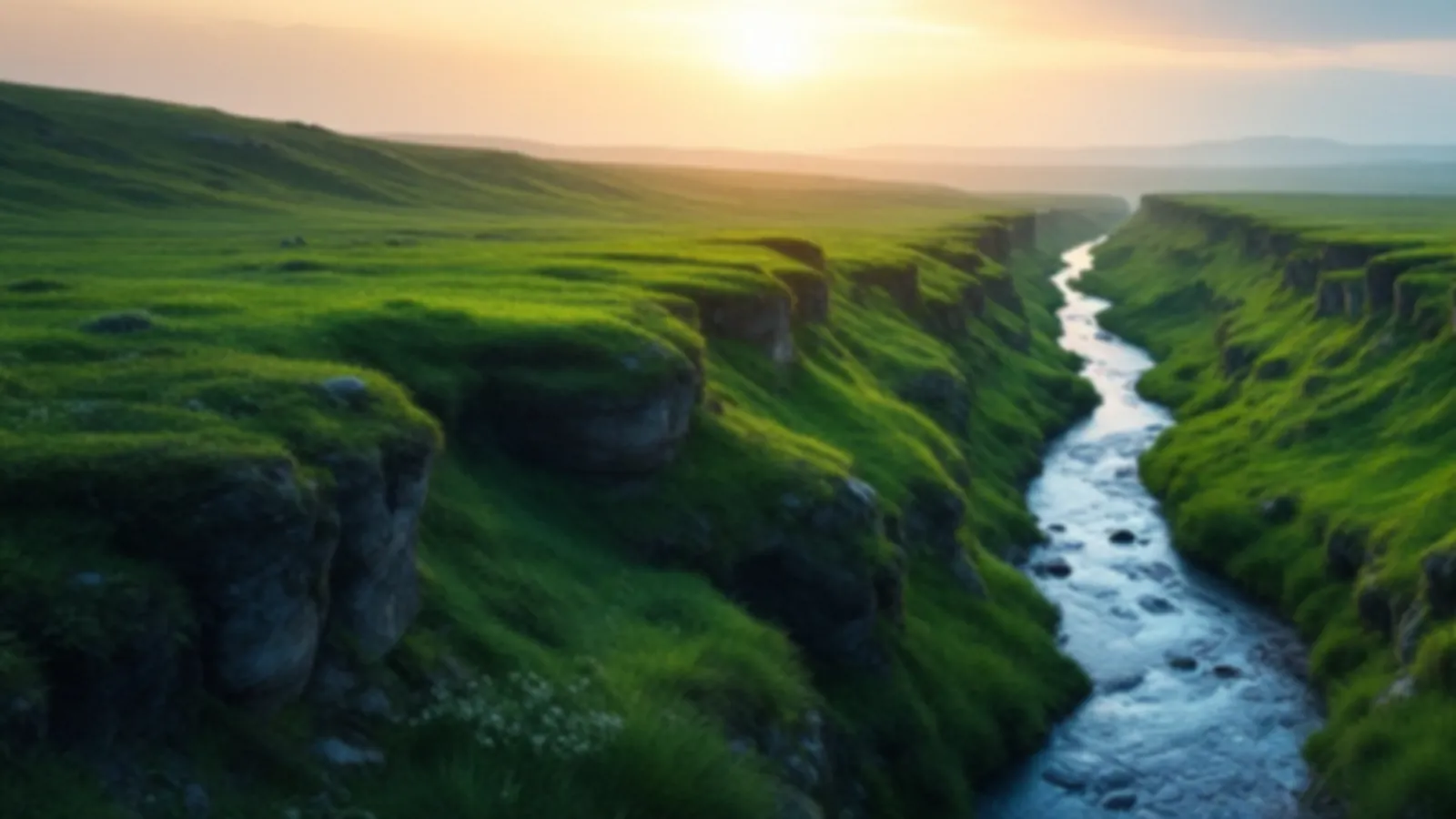 A narrow green canyon opening to wide blue sky with a small stream at dawn, the GullyAria view of cash advance online, $100 – $5,000